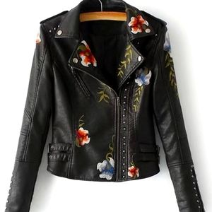 Embroidered leather jacket